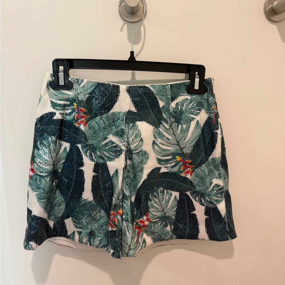 Rachel Zoe Palm Leaf Print Sequin Mini Shorts